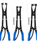 Three Piece Hose Clamp Pliers Set With Locking Assist Featuring 45 Degree 90 Degree And Straight Heads Rotatable Clamp Jaw Professional Hose Clamp Tool For 1.1 To 2.3 Inch Hose Clamps Designed For One Person Installation And Removal, front view