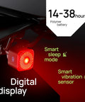 Rear red light of Front And Back Bike Light Kit R15 USB C Rechargeable Auto Brake Sensing 500 Lumen Waterproof with digital display