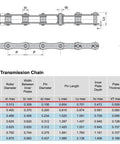 Jeremywell A2040 Roller Chain Connecting Links Assortment Set specifications chart with dimensions for industrial applications.