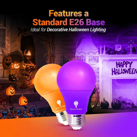 Blue LED A19 2 Pack 9W 60W Equivalent Non Dimmable E26 Base Blue Light Bulbs for Halloween decor with pumpkins