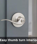 Interior Privacy Door Lever With Lock For Bedroom And Bathroom, Satin Nickel Finish, Reversible Handle, Keyless Turn Lock