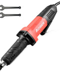 Top Tier 1/4 Inch Electric Die Grinder Pulling 28000 RPM With Rubber Grip Handle and two wrenches for metal grinding and polishing.