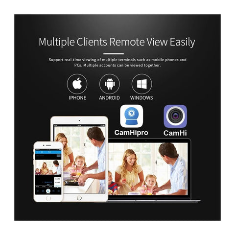 Multiple devices displaying real-time remote viewing features for 5MP Bullet WiFi IP Security Camera With Motion Alert And Remote Access.
