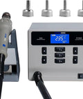 Powerful 1000W Hot Air Rework Station with Digital Display for precise desoldering and soldering showing four nozzles and controls.