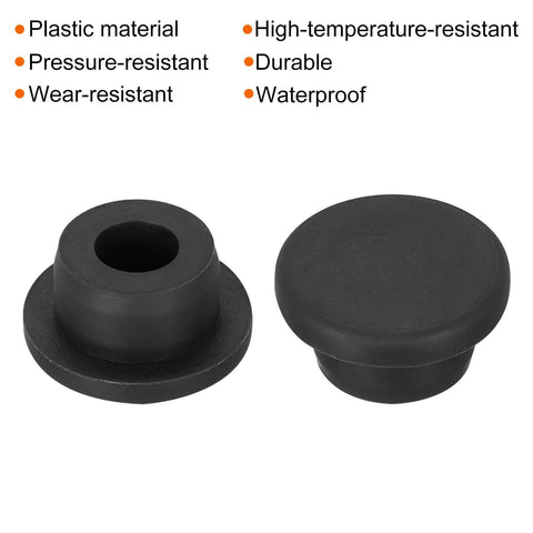 Side view of 8 Pack T Shaped Silicone Plugs 19mm Three Quarters Inch Dia Round Rubber Stoppers in black, waterproof for sinks.