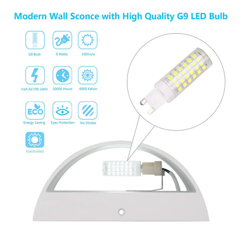 Aluminum Modern LED Wall Sconce Set Of 2 Dope Hardwired Up And Down Wall Mount Lights For Living Room Bedroom Hallway Corridor Cool White 6000K With G9 Bulbs product close-up with G9 LED bulb details