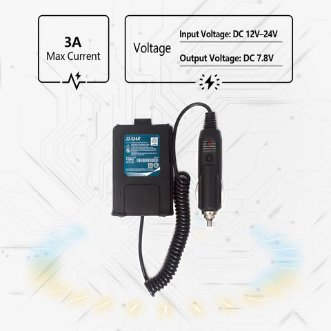 Two Pack Battery Eliminator Replacement For UV 5R Series Radios In Car 12V DC Power Adapter with voltage details