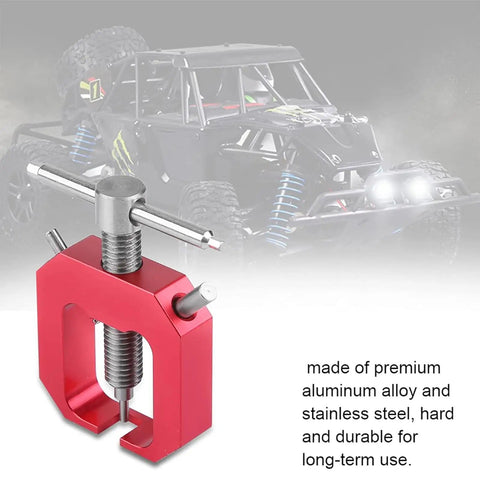 Mini Gear Puller For RC Cars Red Aluminum Pinion Bearing Removal Tool Pro Grade Gear Puller displayed with RC car