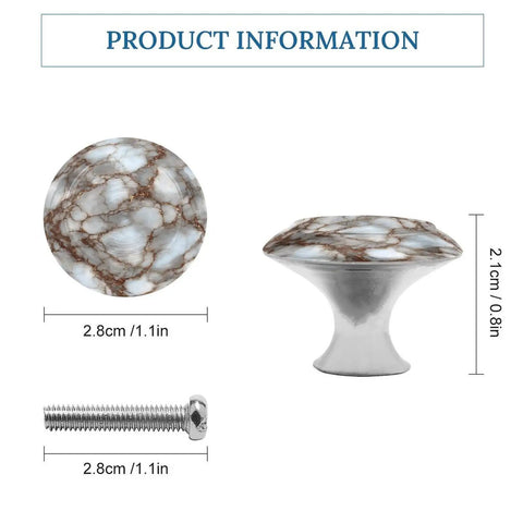 Rock Solid White And Brown Marble Pattern Round Cabinet Knobs With Screws Drawer Pulls And Handles Set Of Two smooth glass surface and steel base.