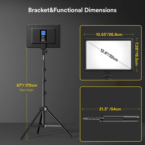 Dimensions of Edge-Lit 13 Inch LED Video Light Panel Kit 2-Pack Bi-Color 2500K-6500K Soft Studio Lights with 75 Inch Stand