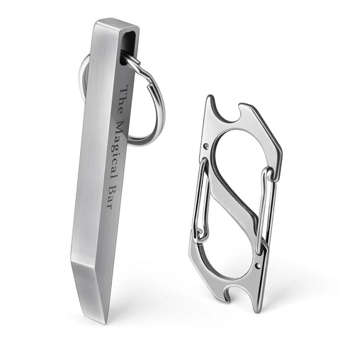 Everyday Carry Pry Bar With Carabiner Tiny Stainless Steel Multitool For Men And Women super handy on keychain shown in detail