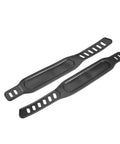 Black adjustable straps for Non Slip Indoor Bike Pedals With Straps Nine Sixteenth Inch Spindle For Exercise Bikes, shown separately.