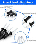 500 Piece Aluminum Blind Rivets With Large Flange Head Black Steel Finish Heavy Duty Vibration Resistant Fasteners For Quick Metal And Wood Bonding Works With Manual Or Pneumatic Riveters, round head black rivets