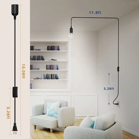 Two Pack Fifteen Foot Hanging Light Cord Kit With Inline On Off Switch For Pendant Lamps E26 E27 Socket Black No Bulb
