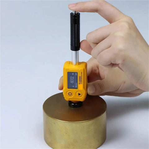 Hassle Free Universal Hardness Tester For Steel Aluminum And Metal Alloys Dead On Accurate Sclerometer Machine auto angle compensation in use on brass.