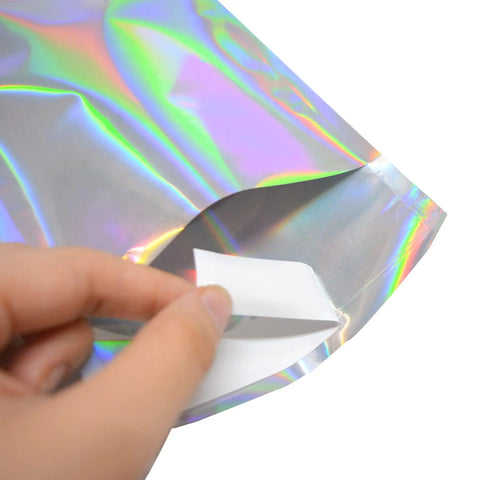 Holographic Metallic Poly Mailers Self Sealing Glitter Bags For Shipping And Packaging 4.5 By 6.5 Inch Outer Size detail