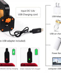 Ultra Bright Handheld Spotlight Flashlight With Lantern Mode Rechargeable charging options and indicators shown