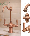 Two-Handle Copper Drinking Water Filter Faucet With Dual Lever Hot And Cold Water, Instant Hot Water Tank Dispenser, Brass