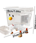 Clear plastic Smile Face Cat Water Dispenser with Cartoon Pet Fountain, dimensions 18x23x27cm, raised reservoir on orange legs