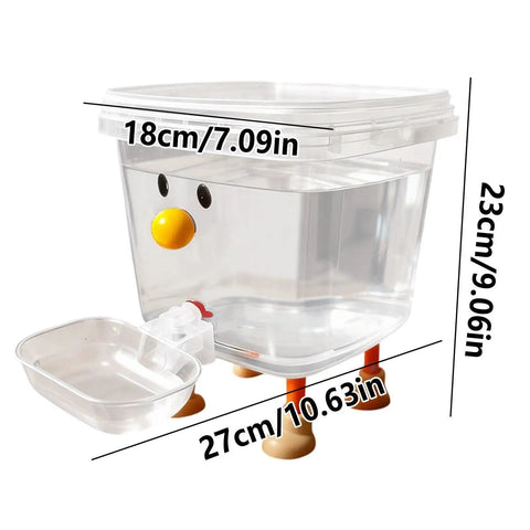 Clear plastic Smile Face Cat Water Dispenser with Cartoon Pet Fountain, dimensions 18x23x27cm, raised reservoir on orange legs