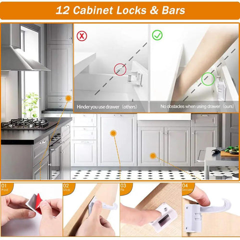 All In One Baby Proofing Kit With 60 Pack Home Safety Essentials Including Invisible Cabinet Locks Corner Protectors