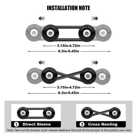 Installation guide for Hot Rod Bumper Quick Release Kit For Front And Rear Bumpers With Aluminum Alloy Fasteners, two configurations shown