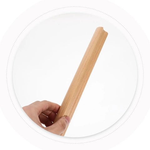 Hand holding a solid wood cabinet handle from the Solid Wood Cabinet Handles Set Of 2 For Drawers Wardrobe Doors And Kitchen Cupboards Built To Last Furniture Hardware With 192mm Center To Center Easy To Install Classic Rustic Farmhouse Style.