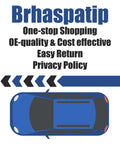 Brhaspatip promotional image featuring a blue car and text on one-stop shopping, OE-quality, and easy returns.