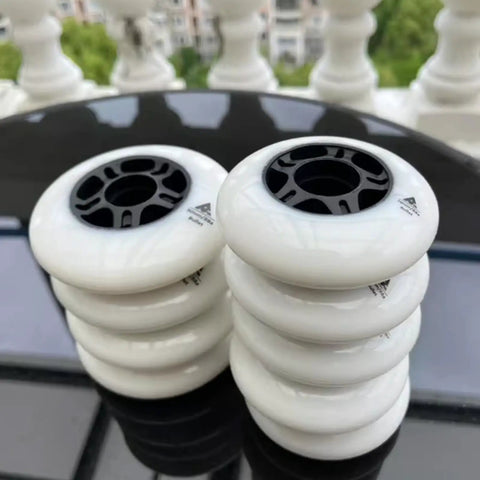 Stacked 88A Inline Skate Wheels 76mm and 90mm Replacement Set for Roller Blades, Dope Elastic PU, without bearings for smooth rides.