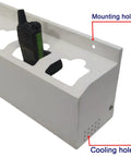 Wall Mount Walkie Talkie Holder With Heavy Duty Boss Grade Design And Number Labels Universal Two Way Radio Organizer featuring mounting and cooling holes.