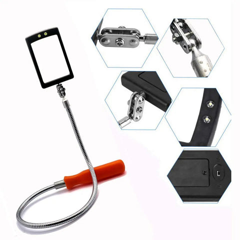 Flexible Inspection Mirror On A Stick With 360 Rotation And 2 LED Lights, Swivel Design For Automotive And Shower Use