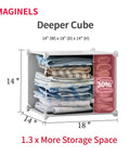 Diagram of Massive 42 Inch Wide Cube Storage Organizer With Doors showing 14x18x14 inch cube with 30% extra space.
