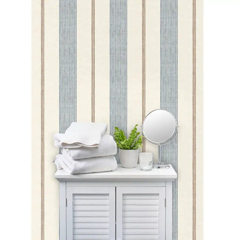 Fresh Printed Modern Striped Vinyl Wallcovering Featuring Subtle Leather Texture Ultra Durable Pastable Wallcover in a bathroom setting.