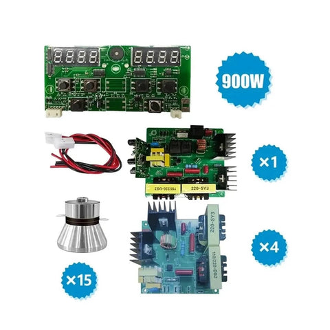 High Power 40KHz Ultrasonic Cleaner Kit for PCB Driver Boards and Circuit Boards With 60W Transducer components displayed