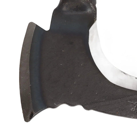 Close-up of Heavy Duty Manganese Steel Double Scythe blade, ideal for tough weeds and yard work.