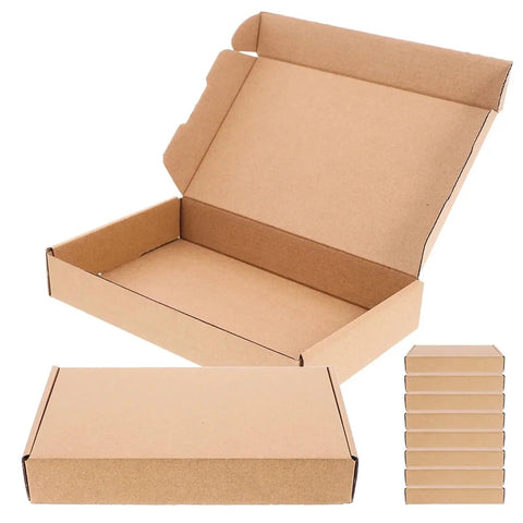 Open and closed views of 10 Pack Paper Mailing Boxes For Shipping Compact Cardboard Mailer Boxes Flat Corrugated Packing For Small Items