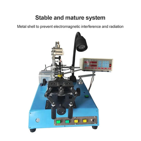 Heavy Duty Belt Type Ring Winder for Toroidal Transformers and Inductance Coils showing metal shell and control panel.