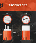 Rigged Right Heavy Duty Extension Cord Ends Male And Female Replacement Plug Connector Set Three Prong Grounded Nema 5 15P 5 15R dimensions and sizes shown
