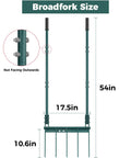 Diagram of Beefy Heavy Duty Broadfork Garden Tool With Five Tines 54 Inch Long Manual Soil Tiller dimensions and design details