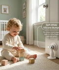 Child playing with wooden blocks near Heavy Duty Magnetic Door Stopper 2 Pack With Peel And Stick Adhesive Silicone Wall Protector No Drill Floor Catch For Renters And Home Office White Pro Move Design.