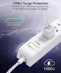 Two Pack 10ft Extension Cord Power Strips With Surge Protection 6 AC Outlets And 4 USB Ports Ultra Thin Flat Plug 1080 Joules Protection And Built In Circuit Breaker Perfect For Home Office And Entertainment Setups. 1080J surge protector with LED indicator and reset switch