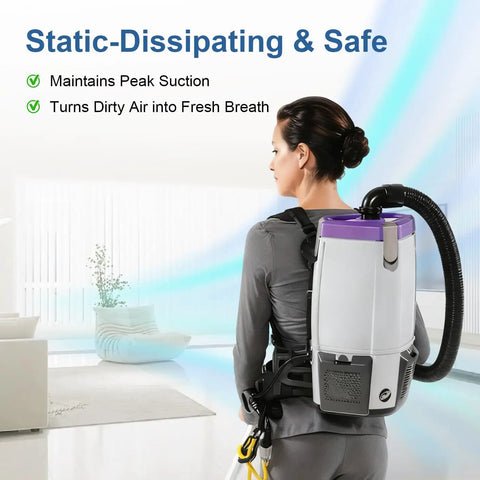 Person using backpack vacuum with Backpack Vacuum Hose Compatible With Popular Backpack Vacuums Like Super Coach And Mode 6 Replacement