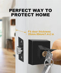 Hand using key in 12 pack black passage door levers with square panel modern interior door handles for daily use