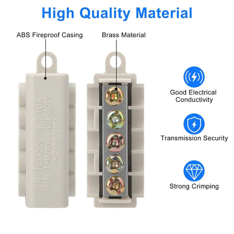 Six Piece 10 AWG Wire Connector Kit, 60 Amp 16 to 10 Gauge Brass Terminal Butt Connectors with ABS Fireproof Casing front view