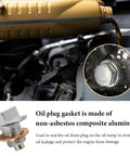 10 Pack 14mm Copper Oil Drain Plug Gaskets For Engine Seals And Oil Pan Crush Washers Replacement Kit shown during use in vehicle