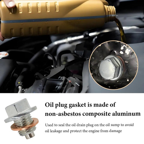 10 Pack 14mm Copper Oil Drain Plug Gaskets For Engine Seals And Oil Pan Crush Washers Replacement Kit shown during use in vehicle