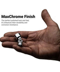8 mm Universal Socket For 1 Quarter Inch Drive, 6 Point Metric, shown in hand, made from chrome vanadium steel with MaxChrome finish