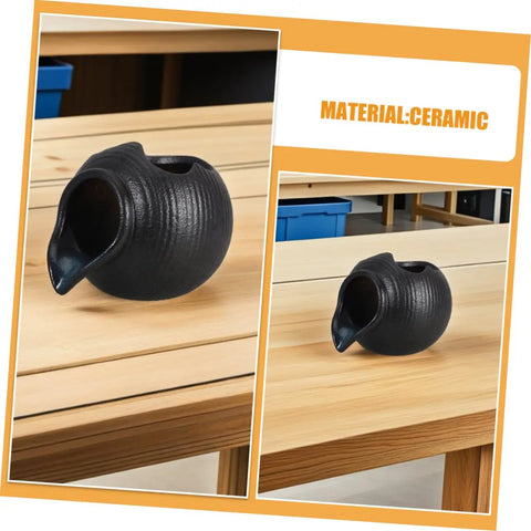 Open Top Design Indoor Outdoor Water Feature Pot For Hydroponic Plants And Fish Tanks on wooden table, black ceramic