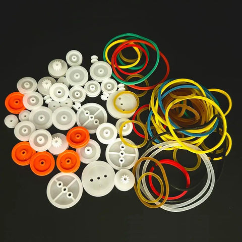 84 Piece Belt Pulley Set For 2mm Shafts With Rubber Bands Plastic Pulleys In Eight Sizes And Four Band Sizes Ideal DIY Model Kit