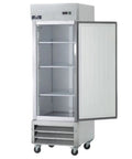Heavy Duty Commercial Reach In Freezer Rock Solid Stainless Steel Kitchen Workhorse With Electronic Thermostat Led Display And Self Closing Door 23 Cu Ft Nsf Certified Cold Storage Unit, open with shelves and led display.